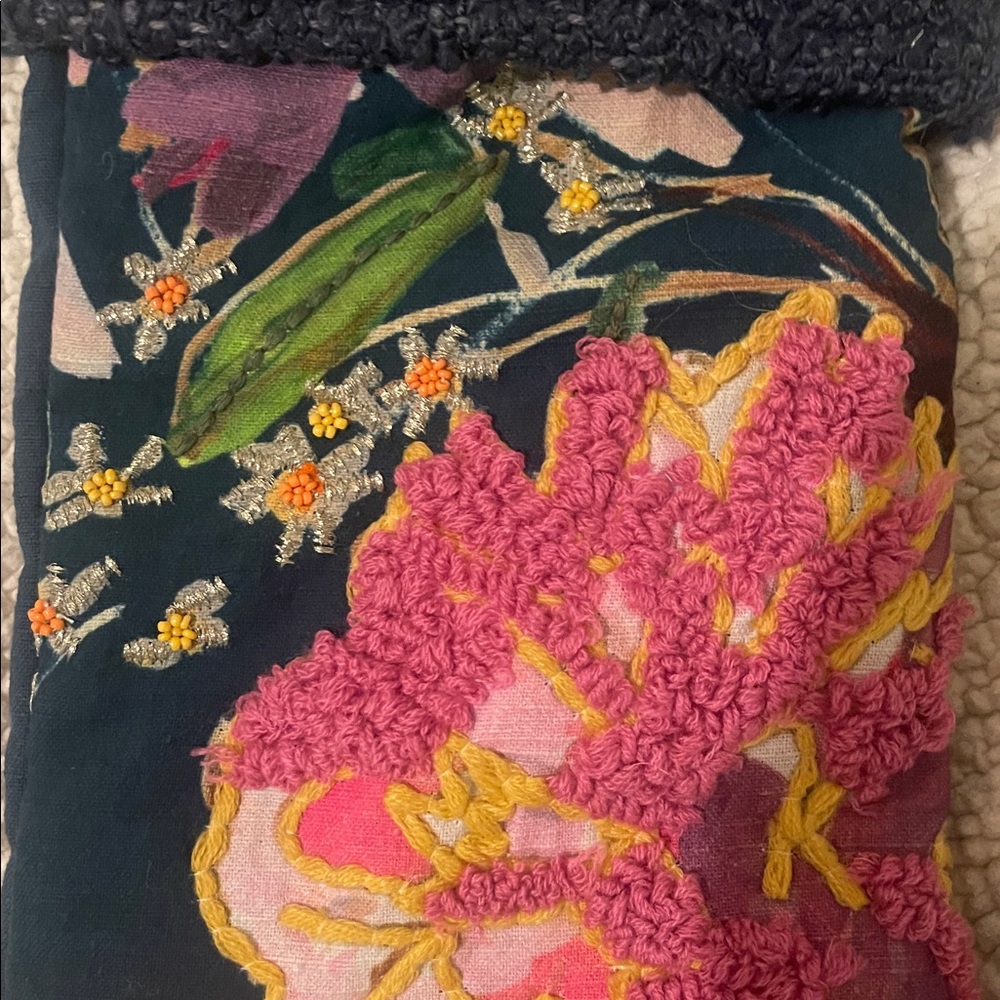 Anthropologie x Nori Floral Embroidered Navy Christmas Stocking - Picture 7 of 8
